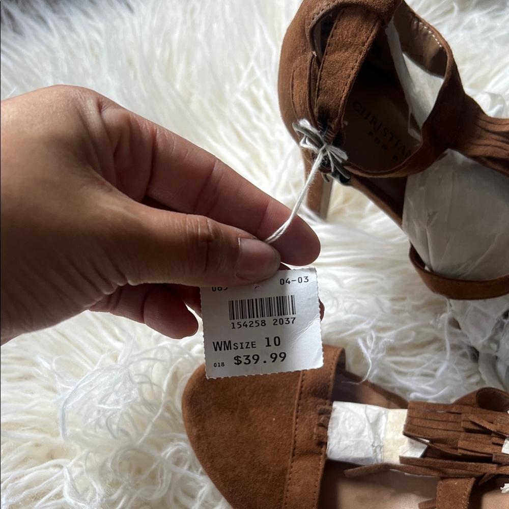 Christian Siriano Tan Suede Fringe Heels - Picture 3 of 3